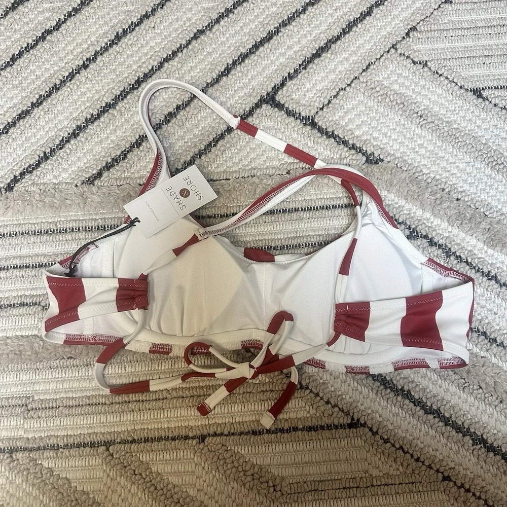 Shade & Shore Bikini Top Women's 36B Maroon Red White Stripe Underwired Bralette